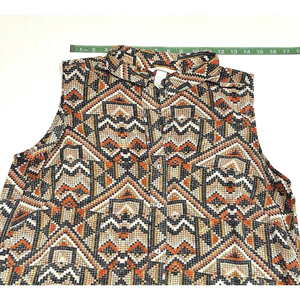 H&M Wonens Blouse Top Button Up Sleeveless Geometric Pattern Multicolor Size 12 - Picture 11 of 12